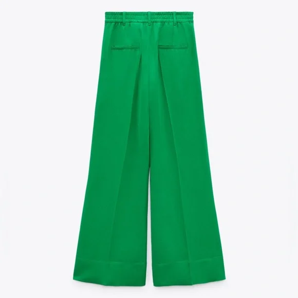 Zara Flowy Palazzo Pants Trousers - Green - Picture 4 of 8